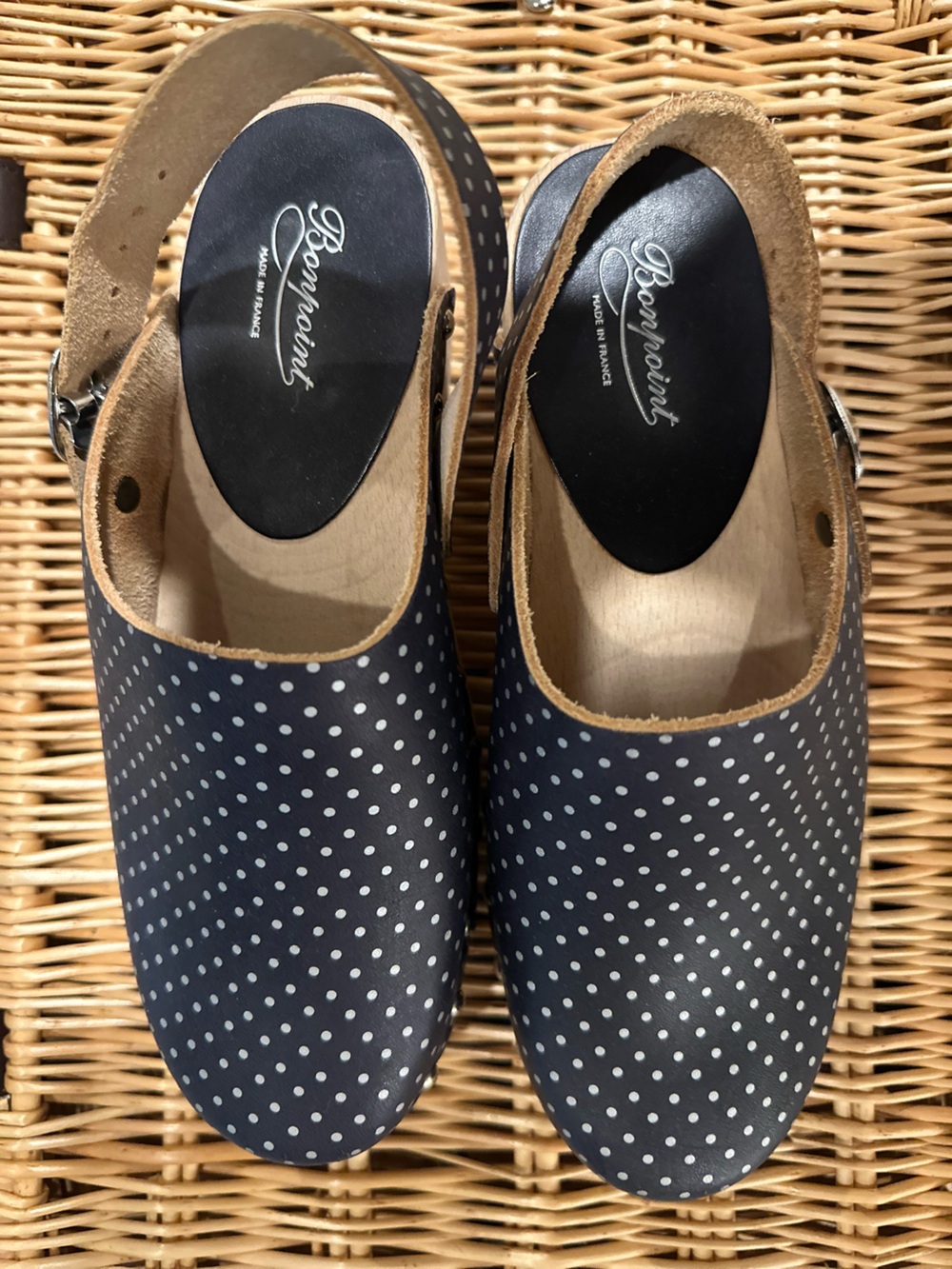 Bonpoint Navy Polka Dot Slip-On Clogs Sz 6